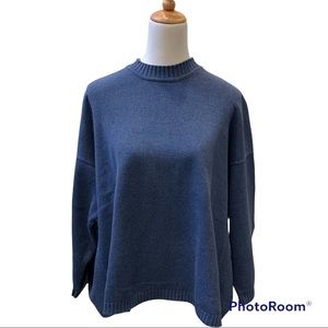 OVERSIZED Designer Eskandar Neiman Marcus boxy cotton crew neck sweater chambray